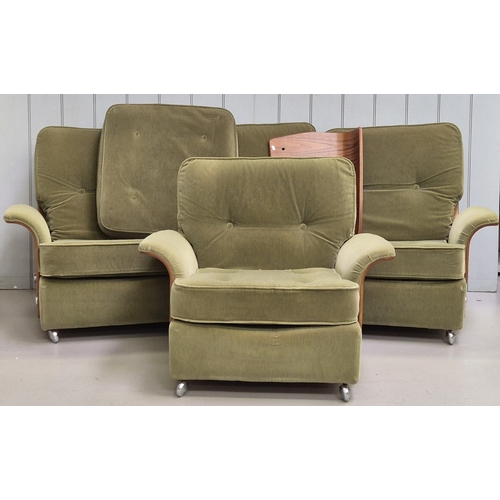 264 - Iconic 1960's G-plan tulip curved sofa & matching chair, with teak side panels & backs. Dimensions(c... 