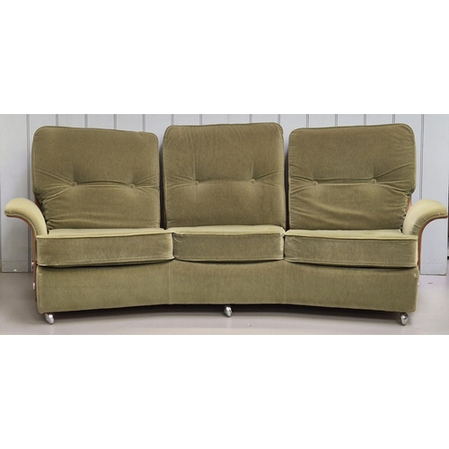 264 - Iconic 1960's G-plan tulip curved sofa & matching chair, with teak side panels & backs. Dimensions(c... 