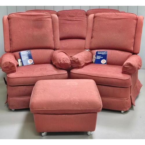 265 - Parker Knoll suite, comprising three seater sofa, two recliner chairs & footstool. Dimensions(cm) So... 