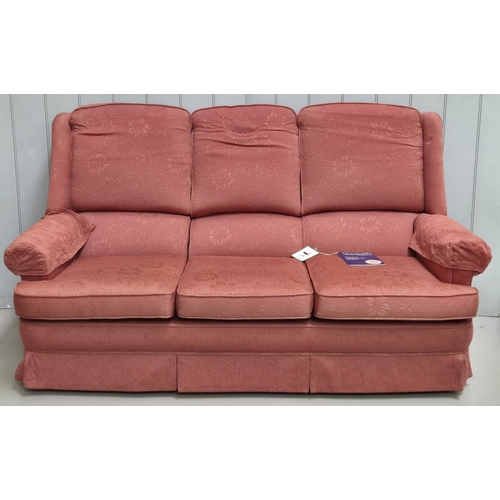 265 - Parker Knoll suite, comprising three seater sofa, two recliner chairs & footstool. Dimensions(cm) So... 