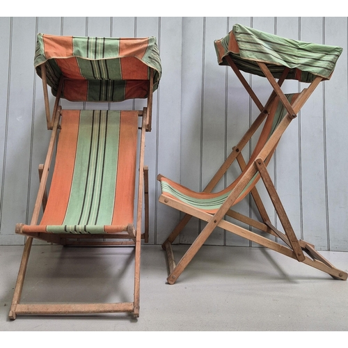 266 - Trio of vintage, folding deck chairs, including pair with canopies.