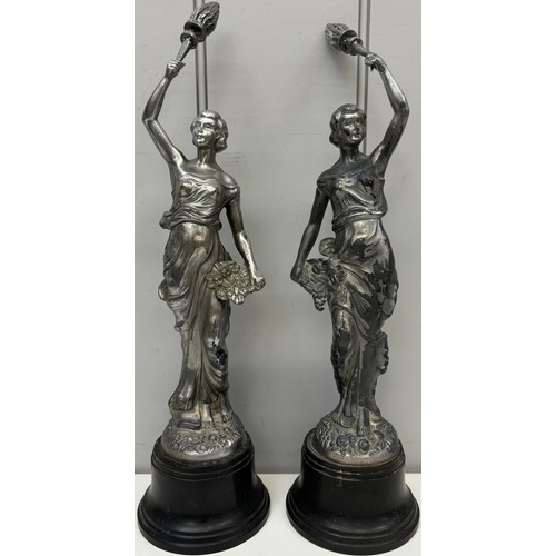 2671 - Pair of Art Nouveau style, cast metal figurines. Height 48cm.