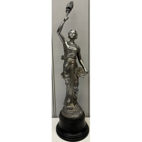 2671 - Pair of Art Nouveau style, cast metal figurines. Height 48cm.