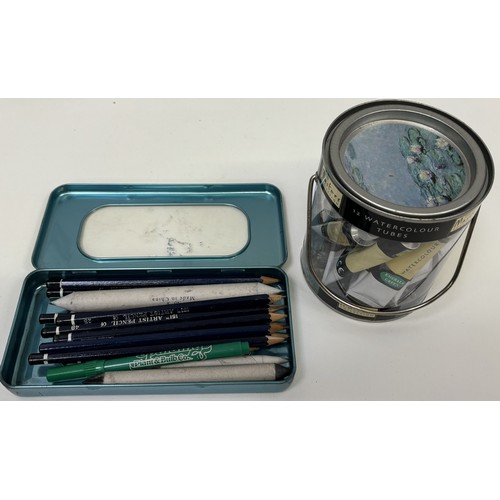 2672 - Selection of unused & used artist's materials. To include watercolour pencils, paints, etc.