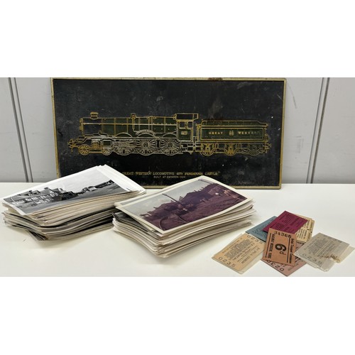 2674 - Railwayana - collection of vintage tickets, approx. 200 photo's of mostly steam engines & plaque dep... 