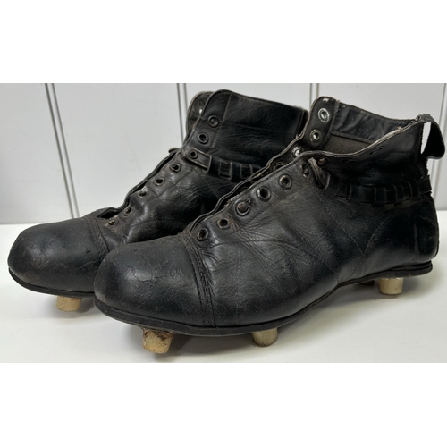 2721 - Vintage leather rugby ball & boots.