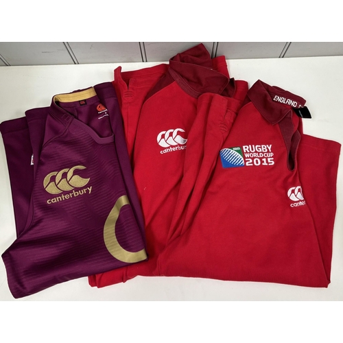 2722 - Collection of three England rugby shirts. Sizes S, M & XXL.