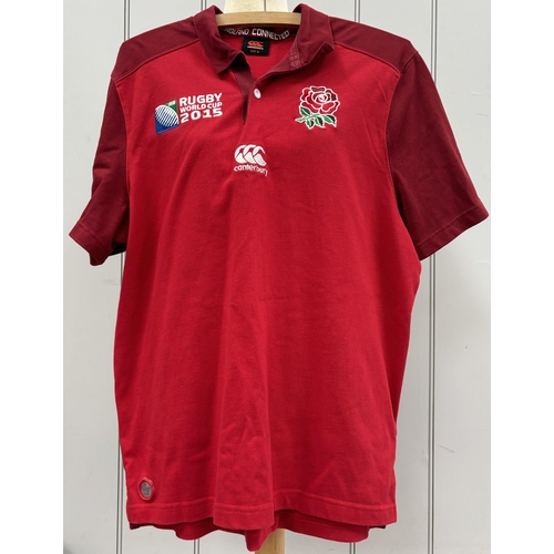 2722 - Collection of three England rugby shirts. Sizes S, M & XXL.