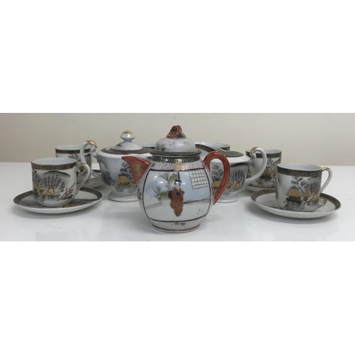 2754 - Japanese Kutani teapot, together with a vintage 14-piece lithophane Geisha tea set.