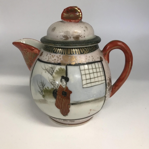 2754 - Japanese Kutani teapot, together with a vintage 14-piece lithophane Geisha tea set.