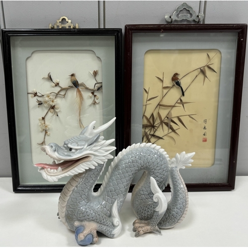 272 - Mixed lot of oriental artwork & ceramic. To include 2 framed 1960's Chinese 3D art pictures, togethe... 