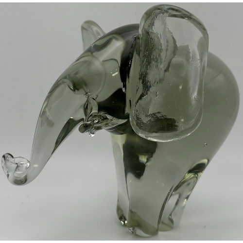 274 - Pair of handmade Ngwenya heavy glass animals. To include Elephant & Rhino. Respective heights 12.5cm... 