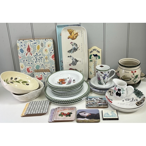 278 - Large selection of kitchenware. To include multiple coasters, tableware, thermometer, biscuit barrel... 