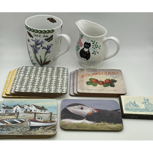 278 - Large selection of kitchenware. To include multiple coasters, tableware, thermometer, biscuit barrel... 