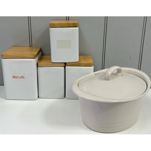 278 - Large selection of kitchenware. To include multiple coasters, tableware, thermometer, biscuit barrel... 