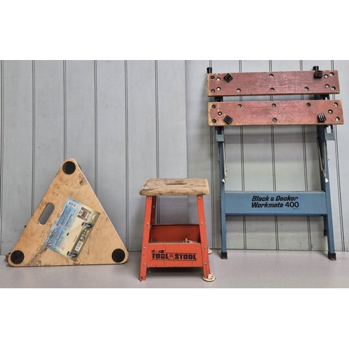 281 - Black & Decker Workmate 400, Tool Stool & triangular dolly wheels.