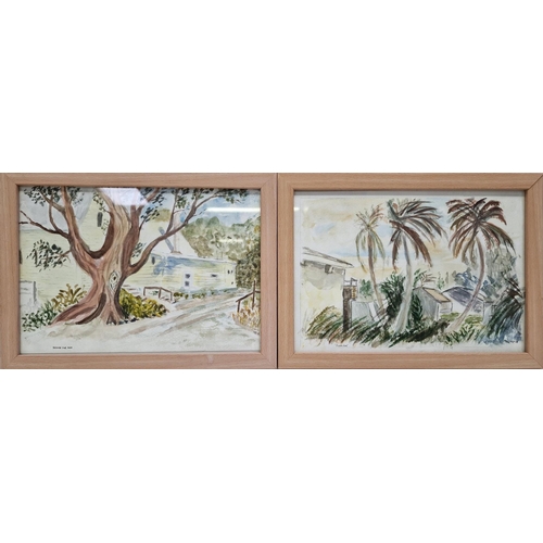 A pair of framed, original watercolours, by Walter W Nelson (USA 1942- ), entitled 'Florida' (2008) & 'Behind The Inn' (2008). Framed dimensions 24cm x 33cm.