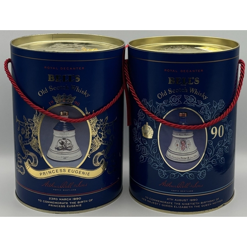 Pair of presentation boxed Bell's whisky decanters. Both contain sealed 70cl decanters. To include Queen Mother's 90th Birthday & The Birth of Princess Eugenie. ***Proof of age will be required before goods are released***