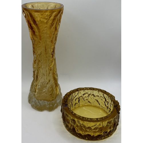 71 - Collection of 6 pieces of mid-century & later amber glass. To include owl vase, textured vase & bowl... 