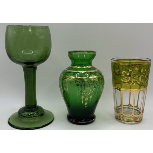 75 - Collection of 13 pieces of mid-century & later green glass decorative pieces. To include candy bowls... 