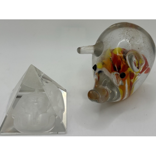 74 - Collection of 9 glass paperweights. Tallest 26cm.
