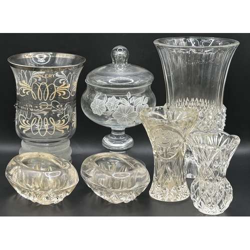 87 - Large collection of vintage crystal & cut glass. To include bowls, vases, candleholders, etc.