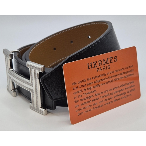 1704 - Hermes (Paris) - stunning leather belt, with 18K white gold & diamonds buckle.  Buckle weight approx... 