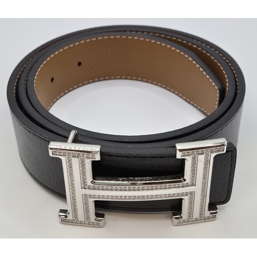 1704 - Hermes (Paris) - stunning leather belt, with 18K white gold & diamonds buckle.  Buckle weight approx... 