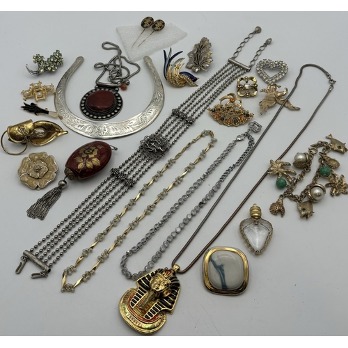 1712 - Tiered jewellery box full of costume jewellery. To include necklaces, pendants, brooches, bracelets,... 