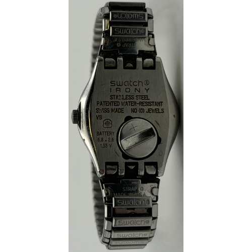 1720 - Vintage Swatch V8 Irony wristwatch. Features stainless-steel expandable bracelet, pink dial & stone-... 