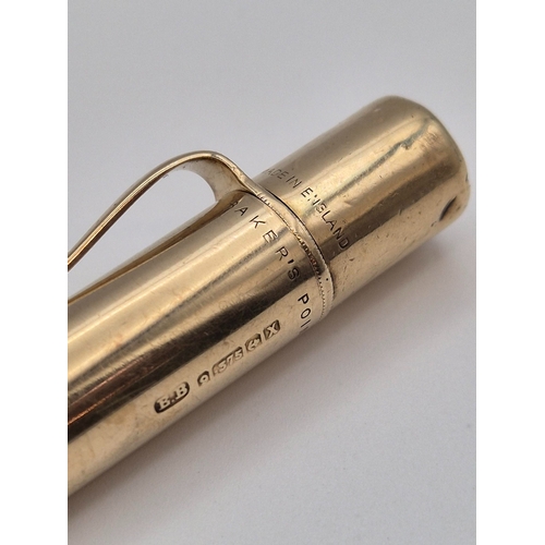1735 - Baker's Point heavy 9ct gold hallmarked mechanical pencil. Birmingham 1922 by Barker Brothers. Total... 