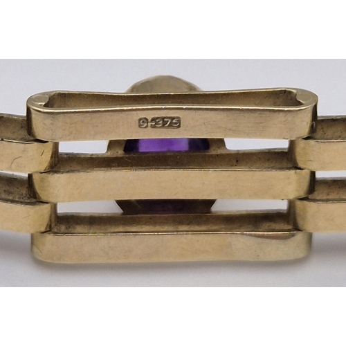 1737 - Hallmarked 9ct gold & set amethyst bracelet. Combined weight approx. 17.2g.