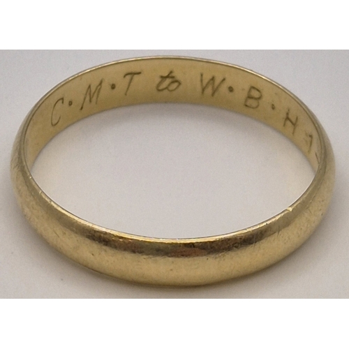 1738 - Vintage 14ct gold wedding band. Inside engraved. Approx. size R. Approx. weight 2.4g