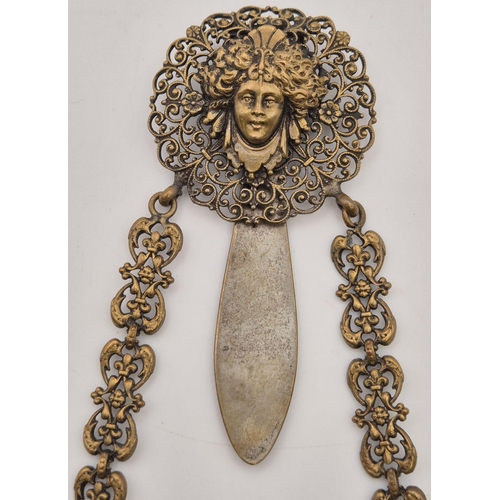 1759 - Victorian brass Chatelaine, with intricate detail. Length 24cm.