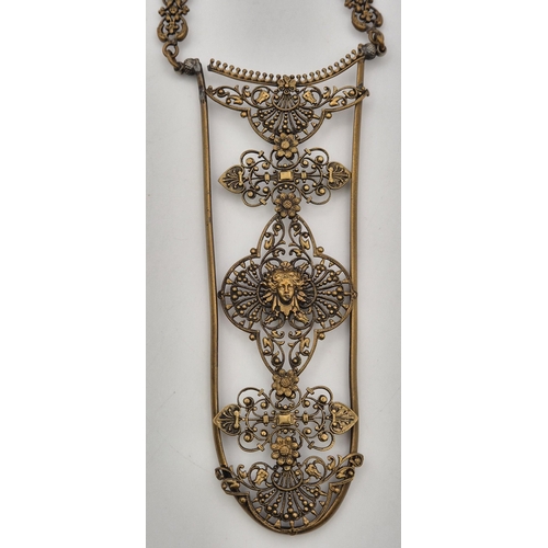 1759 - Victorian brass Chatelaine, with intricate detail. Length 24cm.
