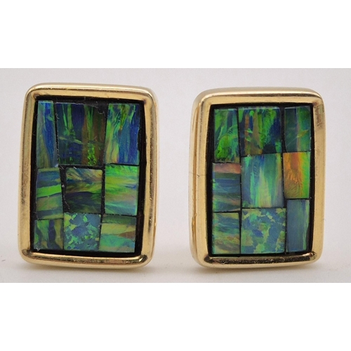 1760 - 14ct gold opal set earrings, with presentation box. Gross weight approx. 7.4g.