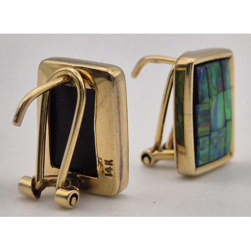 1760 - 14ct gold opal set earrings, with presentation box. Gross weight approx. 7.4g.