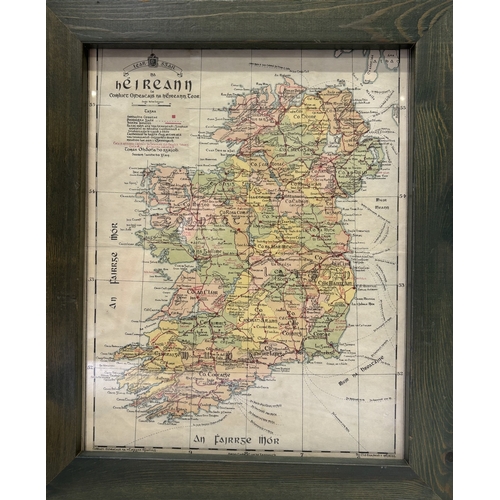 1236 - Collection of four pieces of Ireland-related home decor. To include farmed map. Bru Boru ruler, hand... 