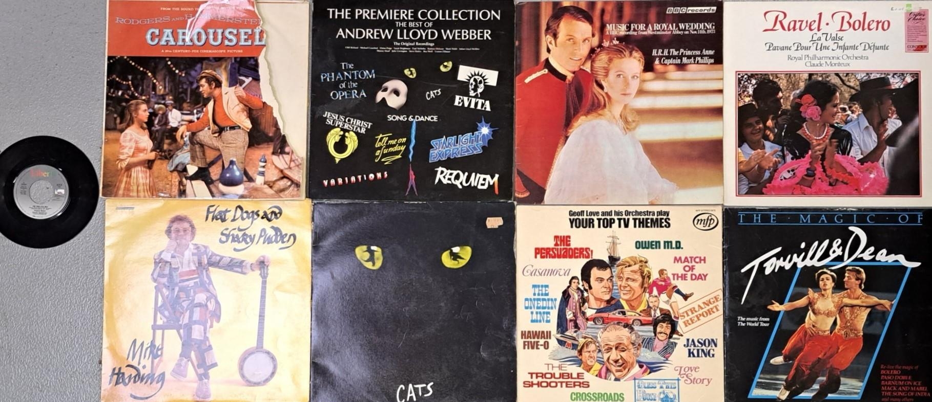 A collection of eight musical/TV theme vinyl albums & a vinyl single ...