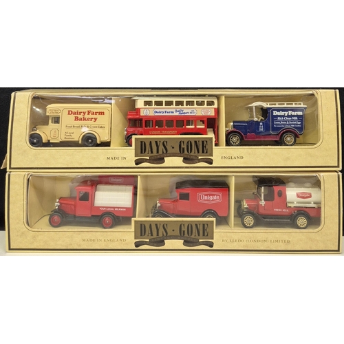 Two Lledo Days Gone sets of 3 vehicles. To include Unigate & Dairy Farm.