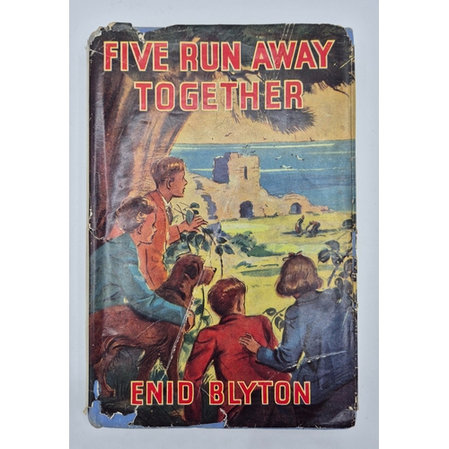 Enid Blyton first edition - 'Five Run Away Together'. Rare first edition from 1944, published by Hodder & Stoughton Ltd. Book 3 in the Famous Five series. Dust cover has tears as pictured, pages very clean, pencil mark on inside cover, as pictured.