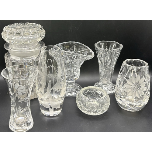 1675 - Large collection of vintage crystal & cut glass. To include bowls, vases, candleholders, etc.