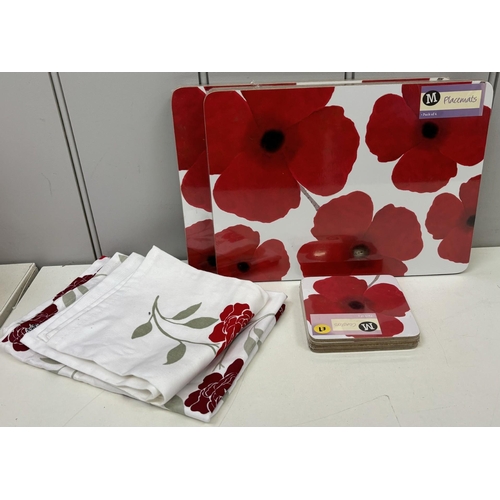 2152 - Large selection of mostly new/unused kitchenware. To include 'Poppy' dinnerware, tupperware, tablecl... 