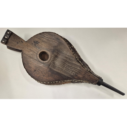 1052 - Victorian oak coal scuttle, with brass fittings/handle; set of fireplace tools, in iron/brass & a se... 