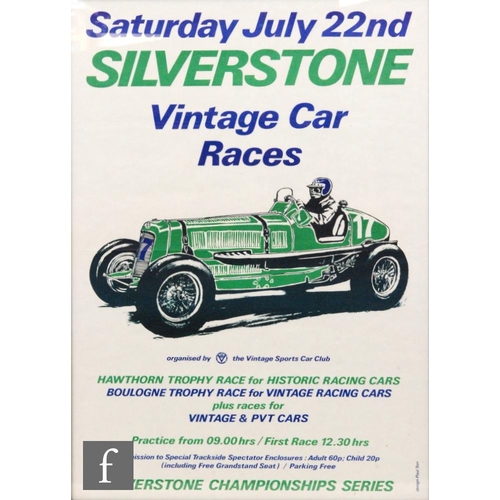 146 - Two Silverstone vintage car racing posters for July 22nd, 63cm x 45cm and another for July 24th, 55c... 