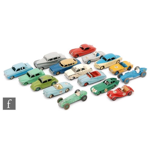 678 - A collection of playworn Dinky Toys diecast model cars to include a #171 Hudson Sedan in mid blue wi... 