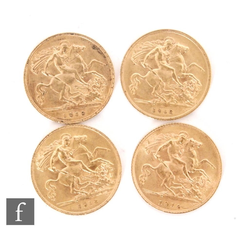 524 - George V - Half sovereigns, 1912 x 2, 1913 and 1914 (4)