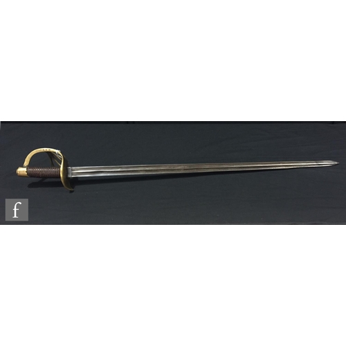 365 - A 19th Century French Cuirassiers sword and scabbard with pierced brass basket No 4953, the 97cm bla... 