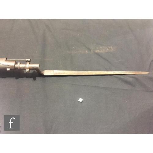 367 - A 19th breech loading converted two band musket with bayonet and ram rod.