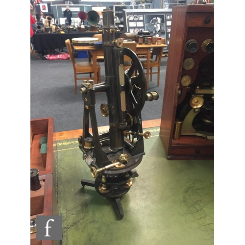 75 - An early 20th Century Troughton & Sons theodolite in a gun metal grey lacquered finish in original w... 